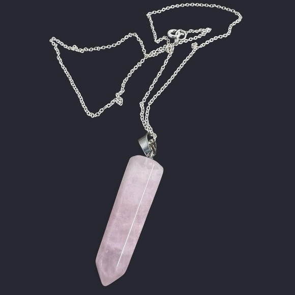 Rose Quartz Stone Pendant Sterling Silver Necklace - Picture 1 of 4